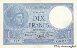10 Francs MINERVE modifié FRANCIA  1939 F.07.02 q.FDC