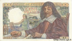 100 Francs DESCARTES FRANCE  1942 F.27.01 XF - AU