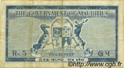 5 Rupees MAURITIUS  1954 P.27 BC+