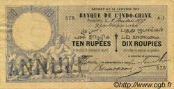 10 Rupees / 10 Roupies INDIA FRANCESA  1877 P.A1as BB