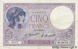 5 Francs FEMME CASQUÉE FRANCE  1922 F.03.06 VF+