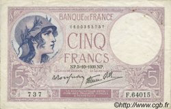 5 Francs FEMME CASQUÉE modifié FRANKREICH  1939 F.04.11 fVZ