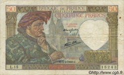 50 Francs Jacques CŒUR FRANKREICH  1940 F.19.02 SS