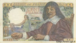 100 Francs DESCARTES FRANCE  1942 F.27.01 SUP