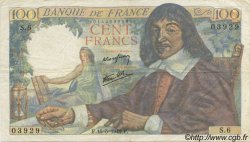 100 Francs DESCARTES FRANCE  1942 F.27.01 VF+