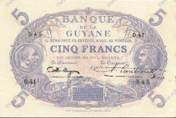 5 Francs Cabasson bleu FRENCH GUIANA  1942 P.01d fST+