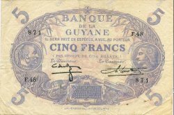 5 Francs Cabasson bleu FRENCH GUIANA  1944 P.01d q.SPL