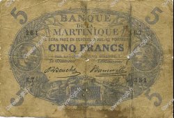5 Francs Cabasson bleu MARTINIQUE  1895 P.05C B