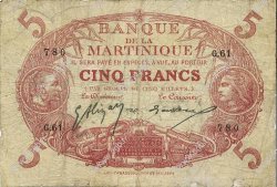 5 Francs Cabasson rouge MARTINIQUE  1919 P.06A G