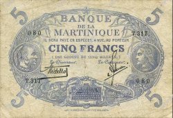 5 Francs Cabasson bleu MARTINIQUE  1935 P.06var TB
