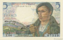5 Francs BERGER FRANKREICH  1943 F.05.03 fST+