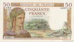 50 Francs CÉRÈS modifié FRANCIA  1937 F.18.03 EBC