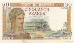 50 Francs CÉRÈS modifié FRANKREICH  1938 F.18.18 fST+