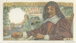 100 Francs DESCARTES FRANCIA  1942 F.27.01A1 q.FDC
