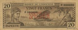 20 Francs TAHITI  1944 P.20s EBC