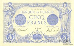 5 Francs BLEU FRANKREICH  1916 F.02.40 VZ+