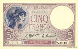 5 Francs FEMME CASQUÉE FRANCE  1925 F.03.09 AU