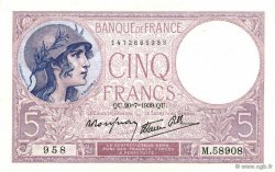 5 Francs FEMME CASQUÉE modifié FRANCE  1939 F.04.02 AU+