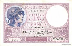 5 Francs FEMME CASQUÉE modifié FRANKREICH  1939 F.04.06 fST