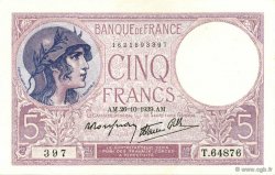 5 Francs FEMME CASQUÉE modifié FRANCE  1939 F.04.13 UNC