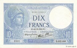 10 Francs MINERVE modifié FRANCE  1940 F.07.25 AU+