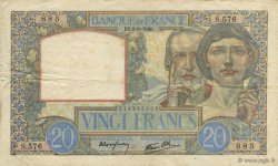 20 Francs TRAVAIL ET SCIENCE Grand numéro FRANCE  1940 F.12.03 VF