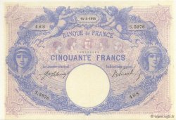 50 Francs BLEU ET ROSE FRANCE  1915 F.14.28 XF+