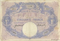 50 Francs BLEU ET ROSE FRANCE  1921 F.14.34 TB