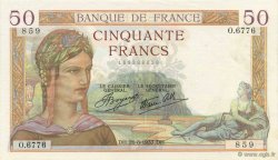 50 Francs CÉRÈS modifié FRANCIA  1937 F.18.02 SPL