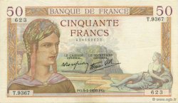 50 Francs CÉRÈS modifié FRANCE  1939 F.18.19 XF-