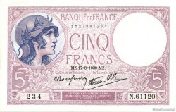5 Francs FEMME CASQUÉE modifié FRANKREICH  1939 F.04.06 fST
