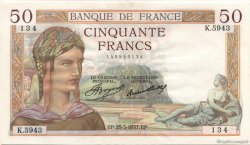 50 Francs CÉRÈS FRANCE  1937 F.17.36 AU+