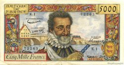 5000 Francs HENRI IV FRANCE  1957 F.49.01 VF+