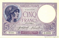 5 Francs FEMME CASQUÉE FRANCE  1918 F.03.02 UNC