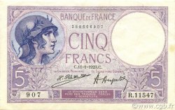 5 Francs FEMME CASQUÉE FRANCIA  1923 F.03.07 SPL+