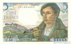 5 Francs BERGER FRANKREICH  1943 F.05.03 ST