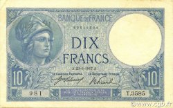 10 Francs MINERVE FRANCE  1917 F.06.02 AU