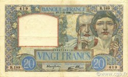 20 Francs TRAVAIL ET SCIENCE FRANCE  1939 F.12.01 VF+