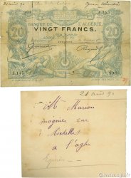 20 Francs ALGERIA  1887 P.015x VG