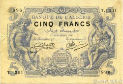 5 Francs ALGERIA  1917 P.071b VF