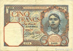 5 Francs ALGERIA  1933 P.077a VF