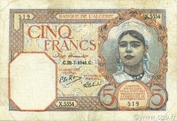 5 Francs ARGELIA  1941 P.077b BC