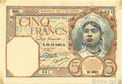5 Francs Essai ARGELIA  1926 P.077s EBC