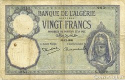 20 Francs ALGERIA  1938 P.078c MB