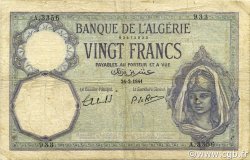 20 Francs ALGERIA  1941 P.078c MB