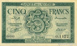 5 Francs ALGERIA  1942 P.091 AU-
