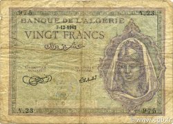20 Francs ALGERIA  1942 P.092a q.MB
