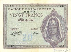 20 Francs ALGERIA  1943 P.092a AU