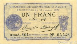 1 Franc ALGERIA Alger 1920 JP.137.15 AU