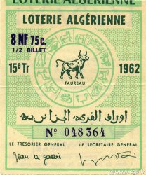 8,75 NF Loterie ALGERIA  1962 P.-- XF